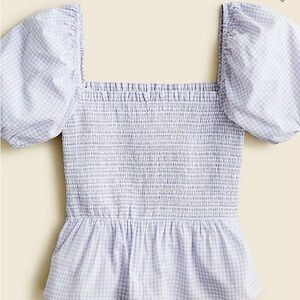 Square neck, smocked cotton top in gingham. J.Crew.
